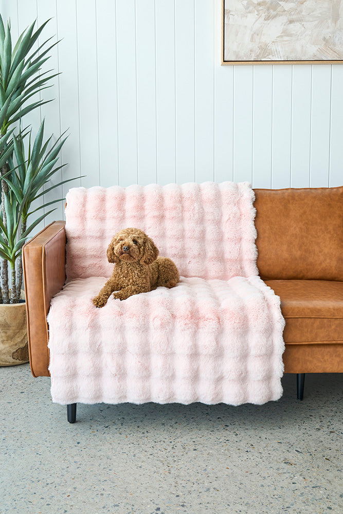 Faux Fur Ribbed Blush Washable Rug