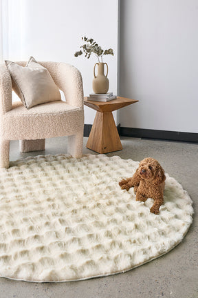 Faux Fur Ribbed Round Natural Washable Rug - Lost Design Society