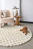 Faux Fur Ribbed Round Natural Washable Rug