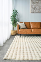 Faux Fur Ribbed Natural Washable Rug