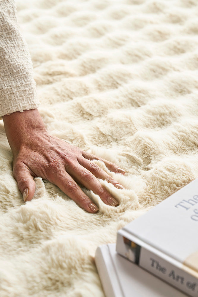 Faux Fur Ribbed Natural Washable Rug