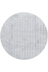 Faux Fur Ribbed Round Silver Washable Rug