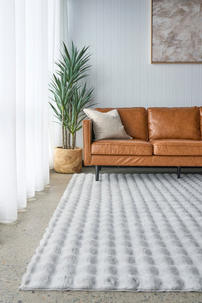 Faux Fur Ribbed Silver Washable Rug - Lost Design Society