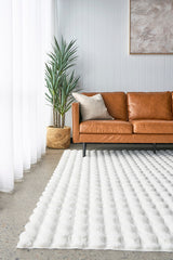 Faux Fur Ribbed White Washable Rug