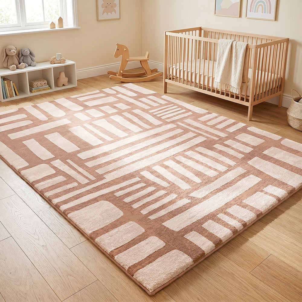 Brown Abstract Block Memory Foam Rug