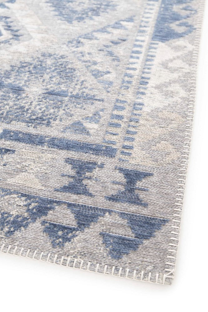 Camila Chequerboard Blue Outdoor Rug