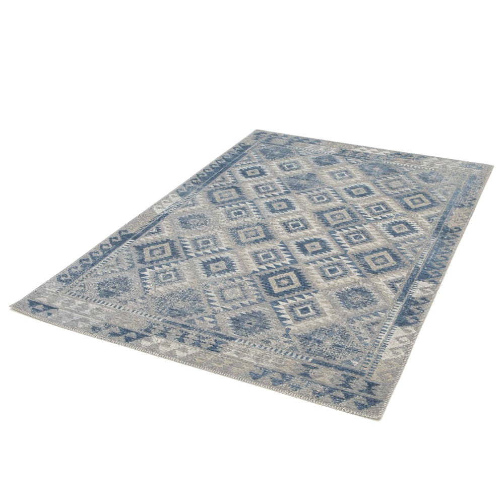 Camila Chequerboard Blue Outdoor Rug