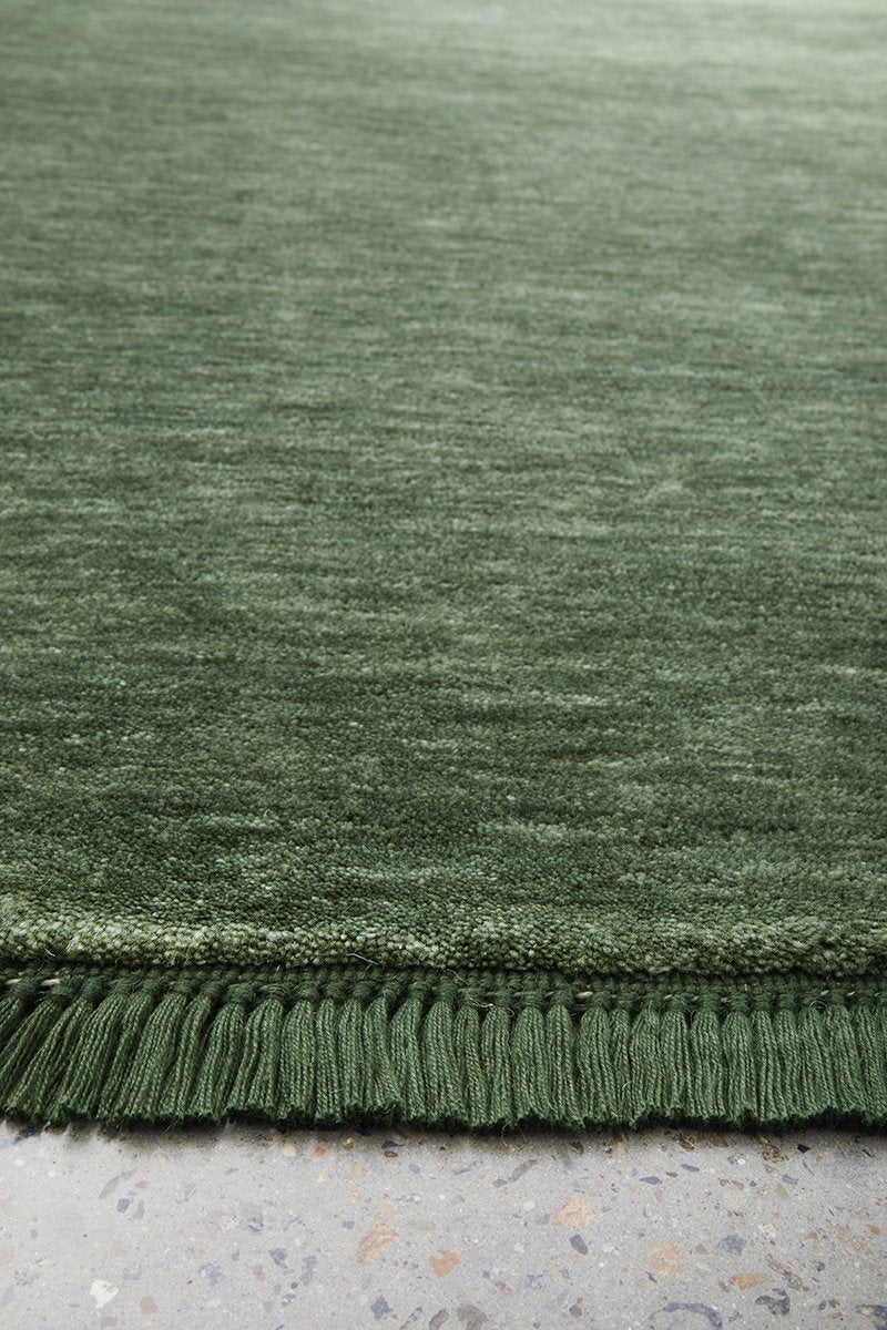 Hand-Loomed Forest Green Tassel Wool Rug