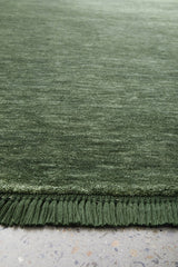 Hand-Loomed Forest Green Tassel Wool Rug