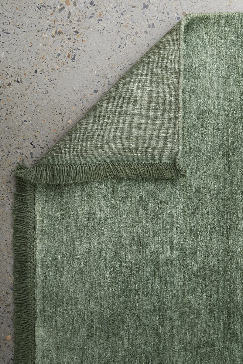 Hand-Loomed Sage Green Tassel Wool Rug