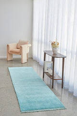 Hand-Loomed Sky Blue Tassel Wool Rug
