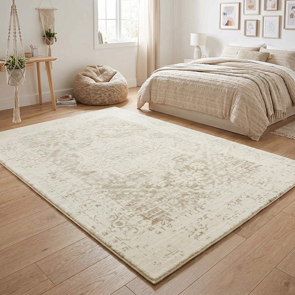 Beige Medallion Memory Foam Rug