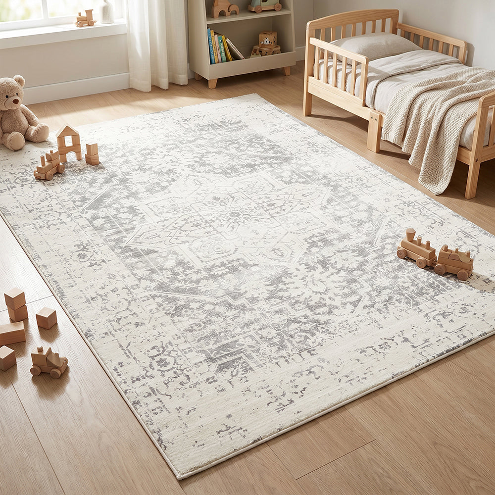 Silver Medallion Memory Foam Rug