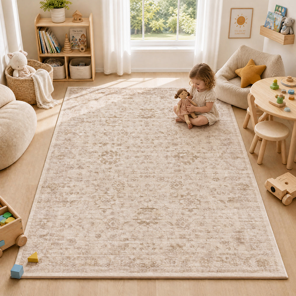 Natural Floral Memory Foam Rug