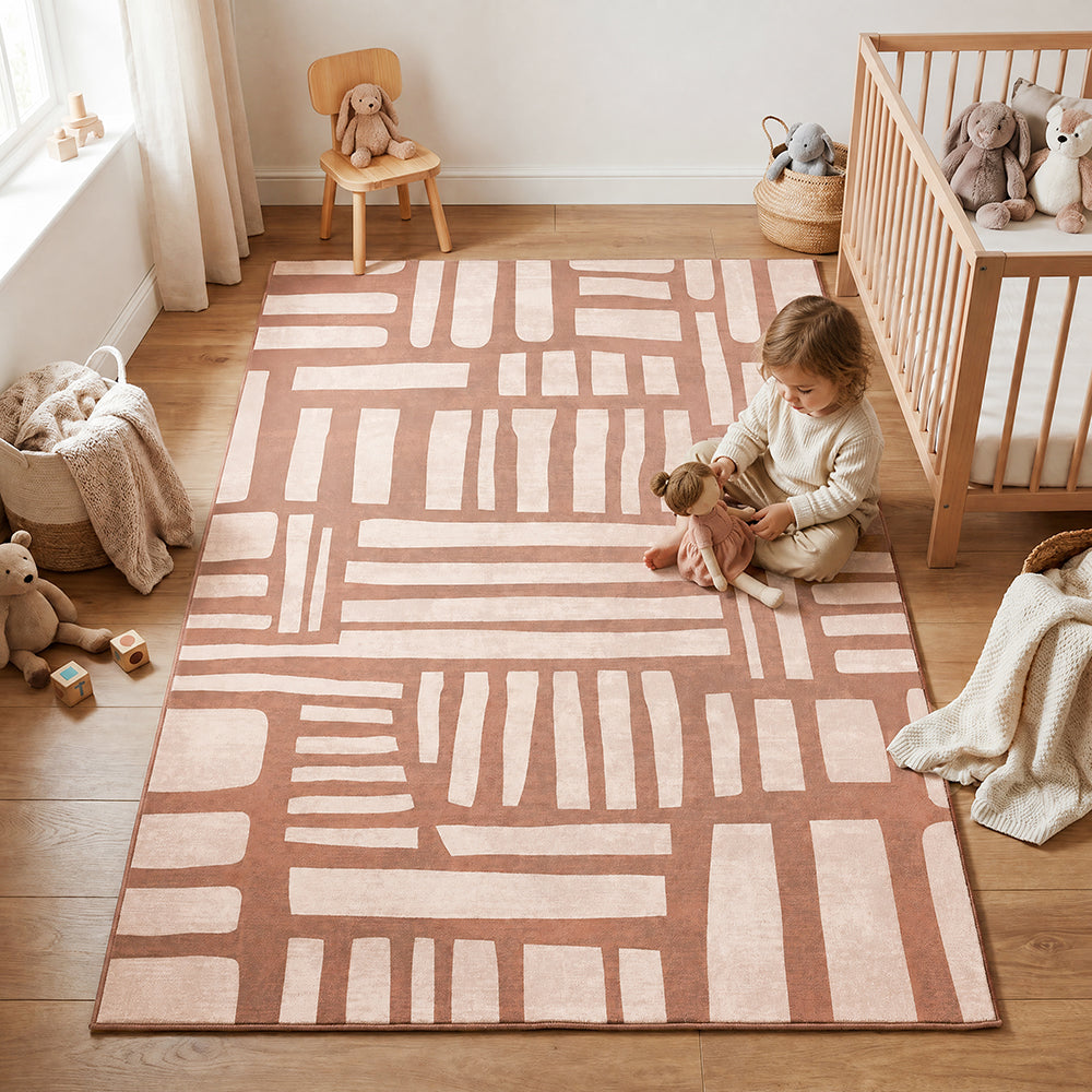 Brown Abstract Block Memory Foam Rug