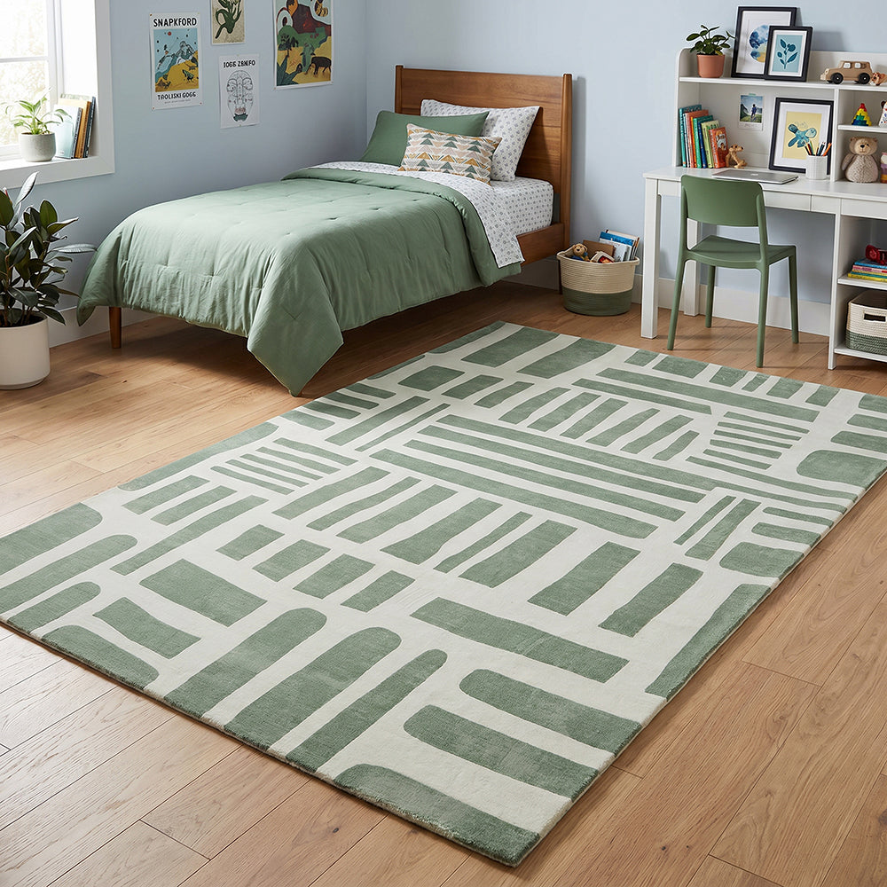 Sage Green Abstract Block Memory Foam Rug