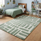 Sage Green Abstract Block Memory Foam Rug
