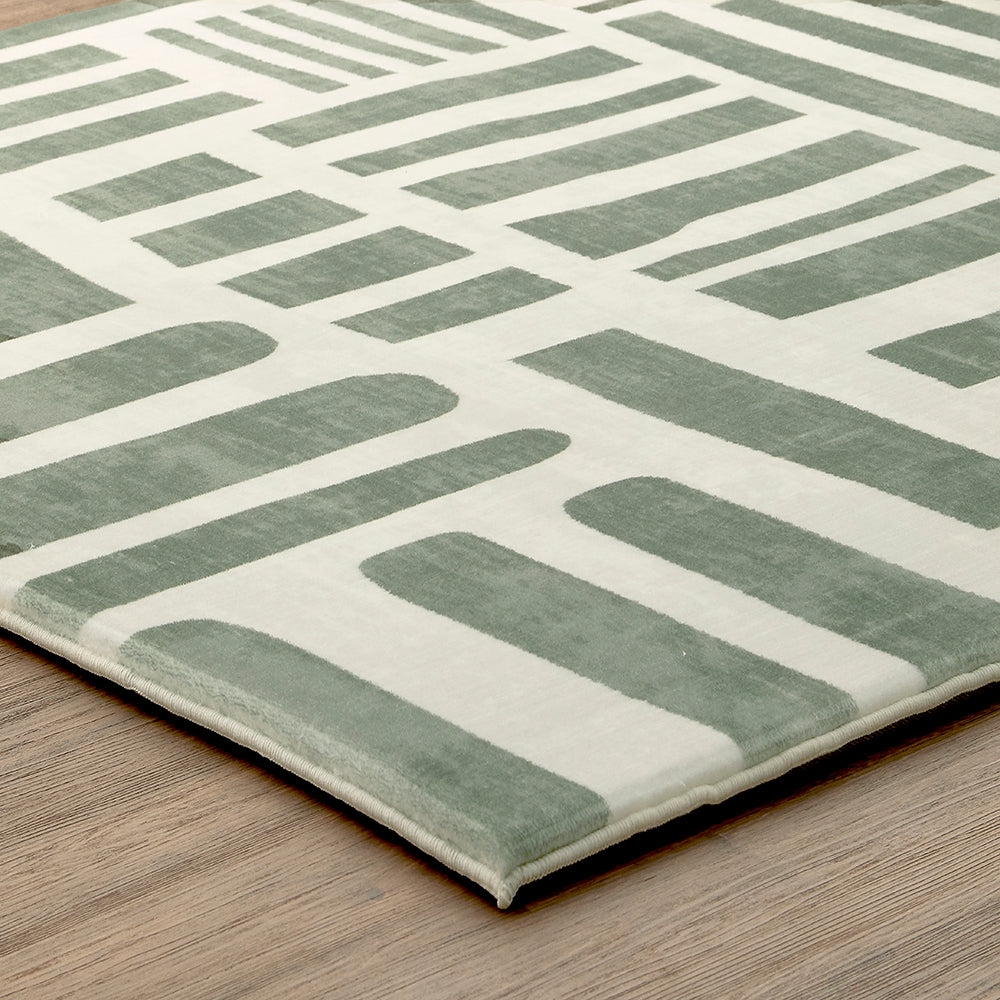 Sage Green Abstract Block Memory Foam Rug