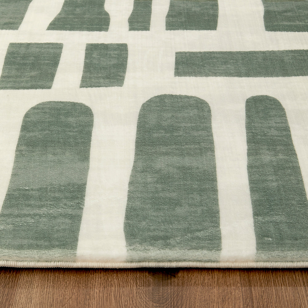 Sage Green Abstract Block Memory Foam Rug