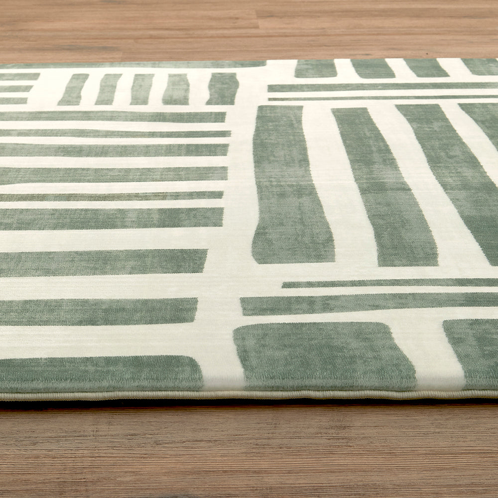 Sage Green Abstract Block Memory Foam Rug
