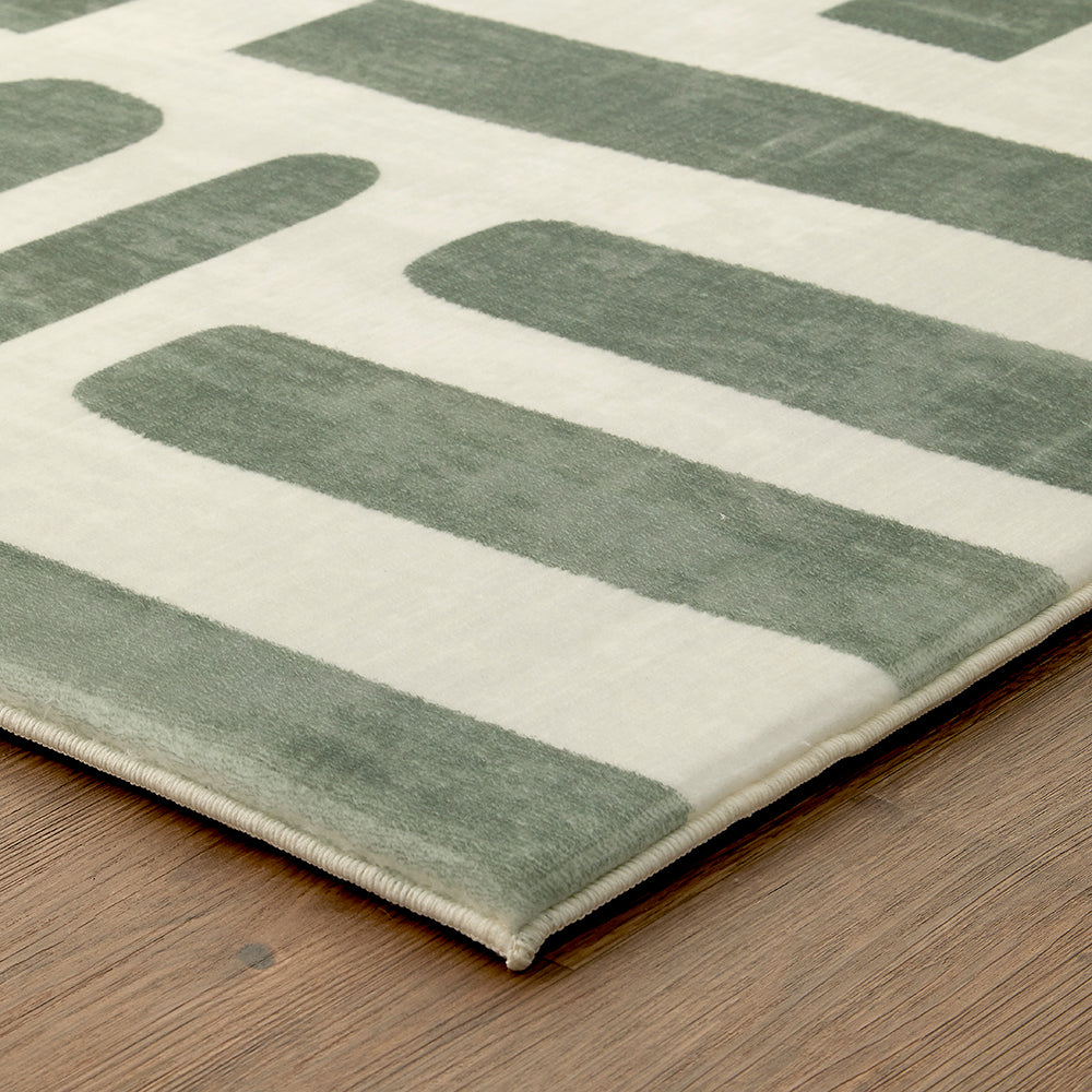 Sage Green Abstract Block Memory Foam Rug