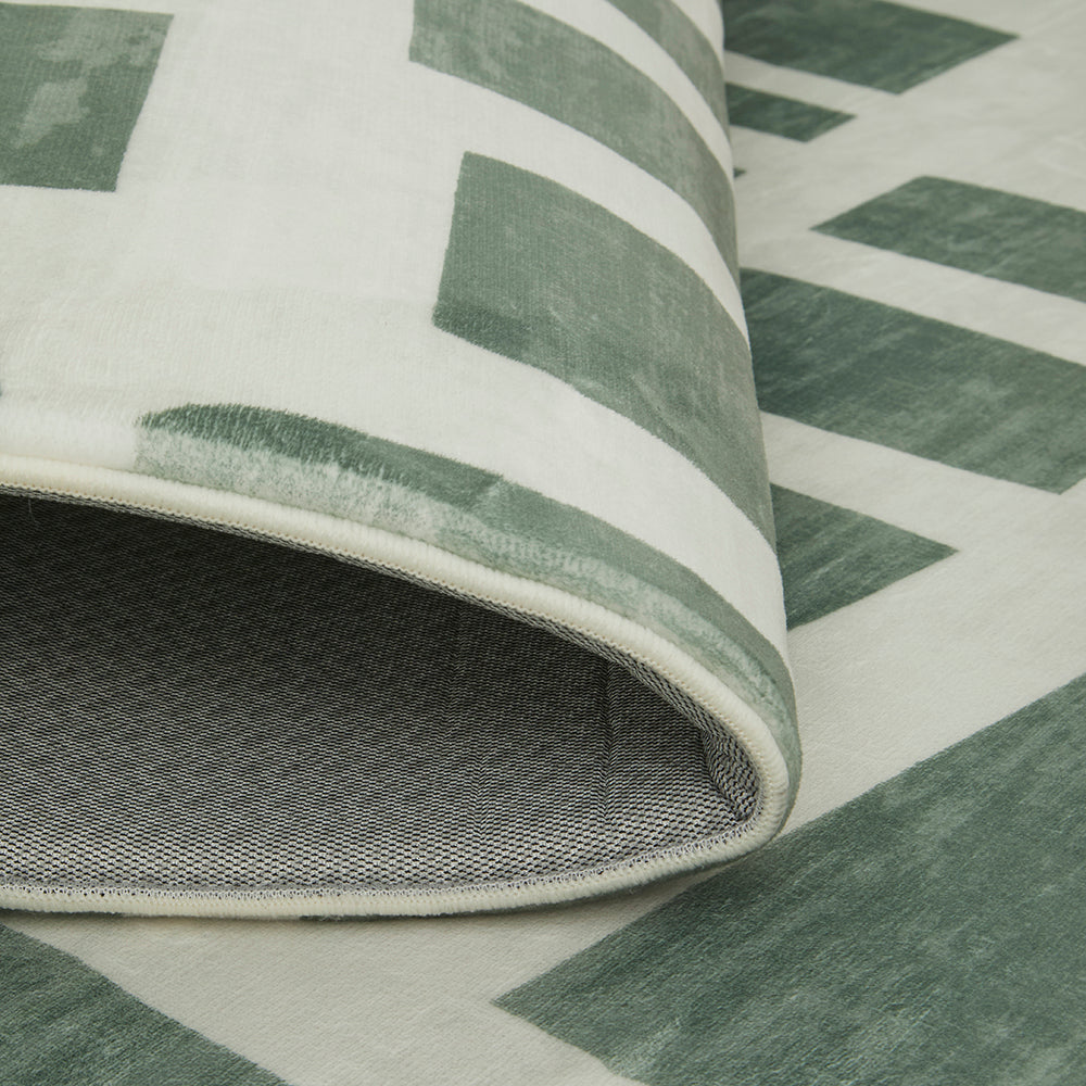 Sage Green Abstract Block Memory Foam Rug