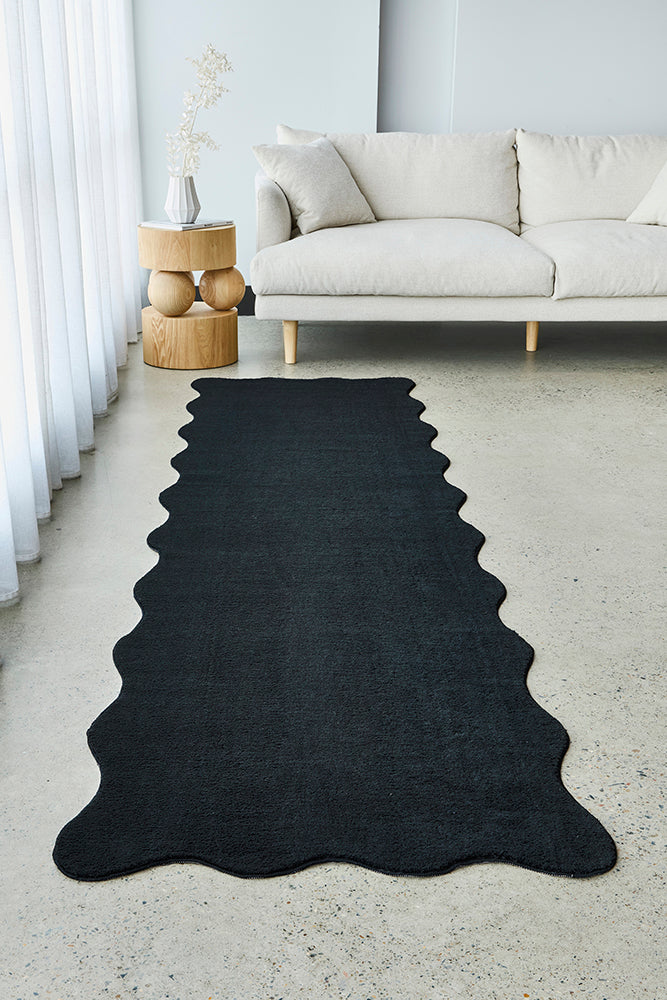 Waveform Black Washable Rug