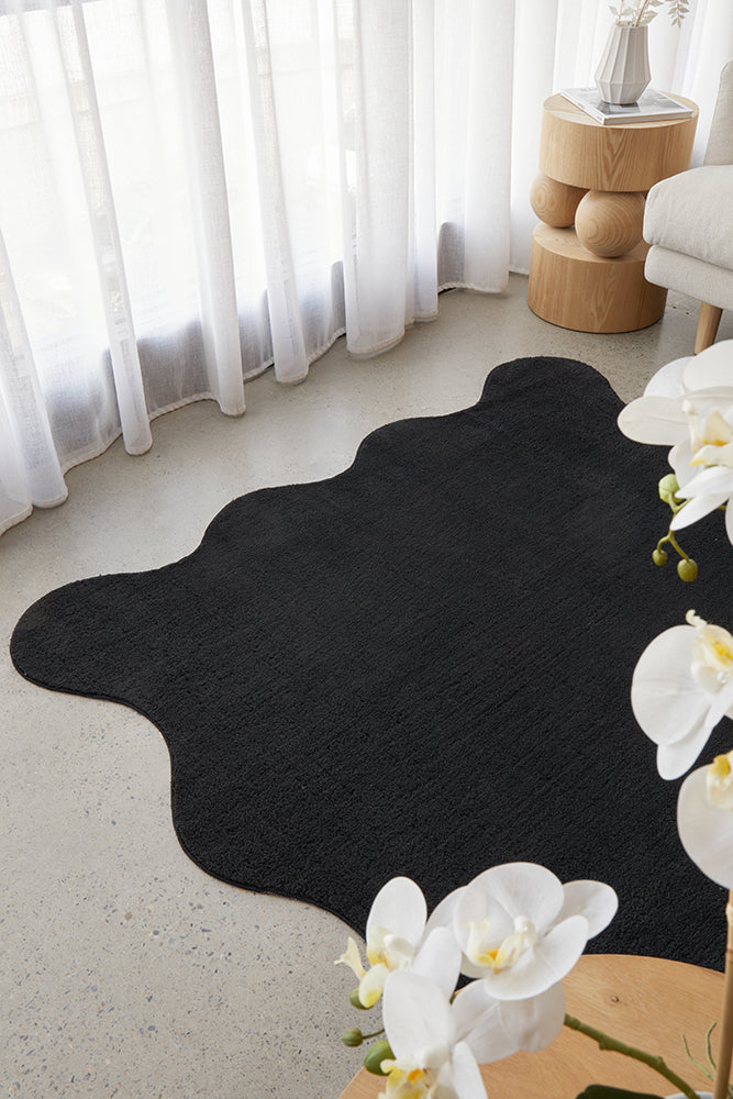 Waveform Black Washable Rug