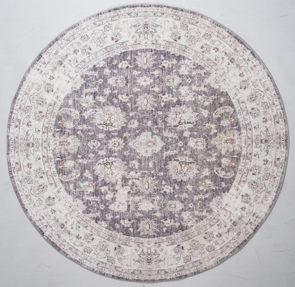 Verve Floral Antique Grey Round Rug