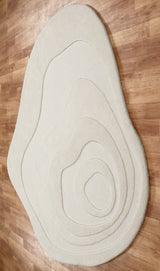 Organically Shaped Ivory Ripple Wool Rug