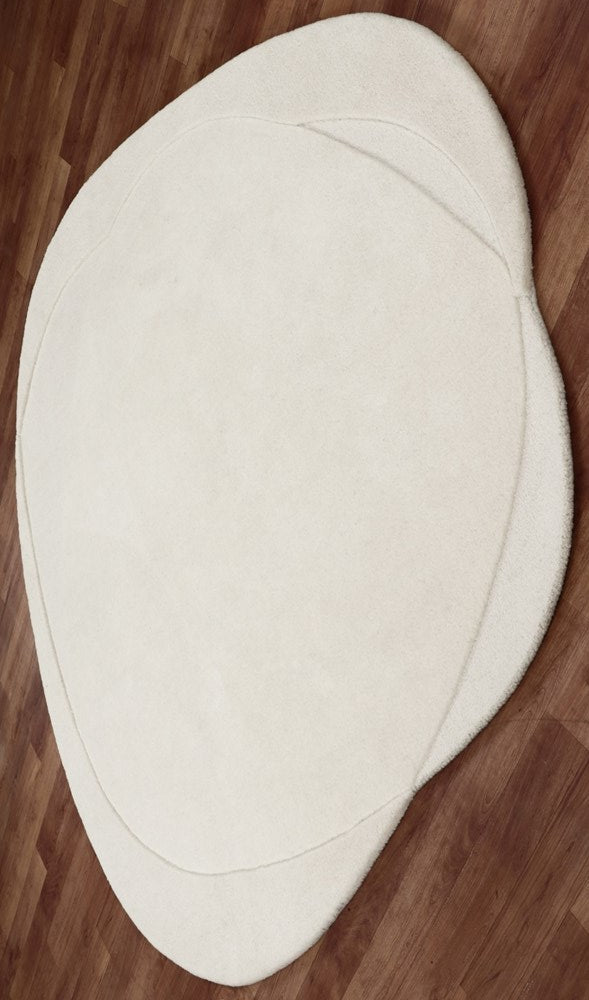 Organically Shaped Ivory Flow Wool Rug