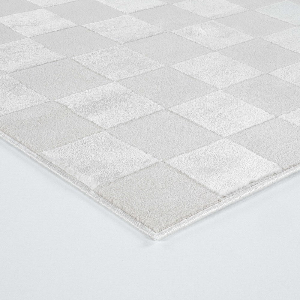 Art Deco Off-White Checkered Rug