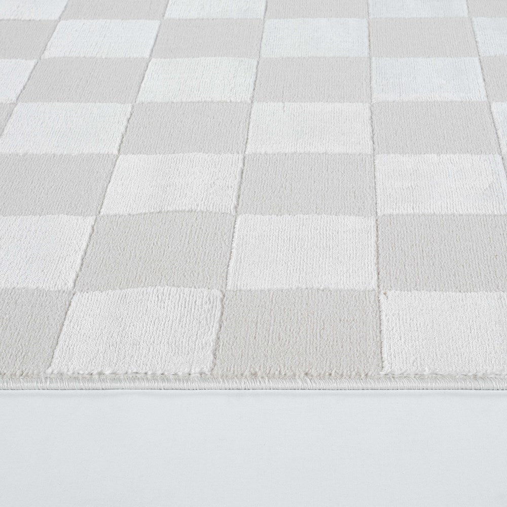 Art Deco Off-White Checkered Rug