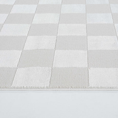 Art Deco Off-White Checkered Rug