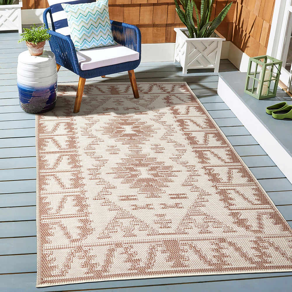 Aztec Cream Coral Indoor Outdoor Washable Rug