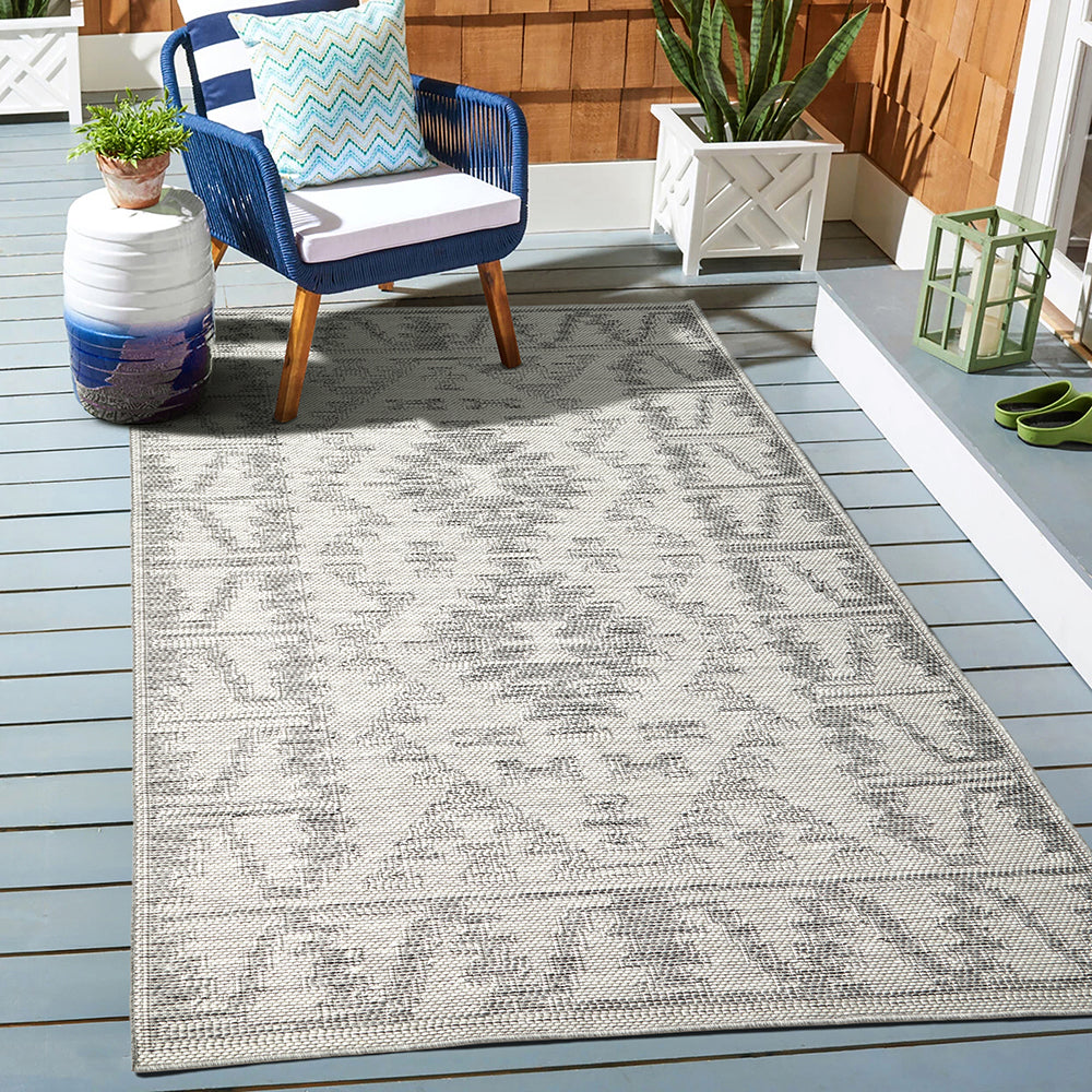 Aztec Cream Grey Indoor Outdoor Washable Rug