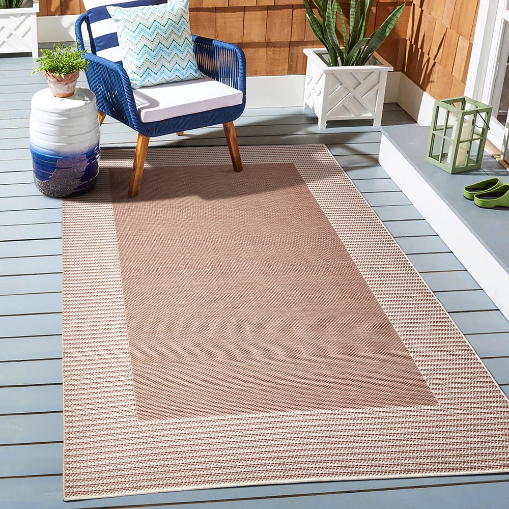 Geometric Cream Coral Indoor Outdoor Washable Rug
