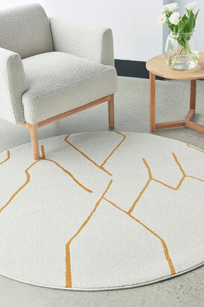 Vines Ava Gold Modern Round Rug - Lost Design Society