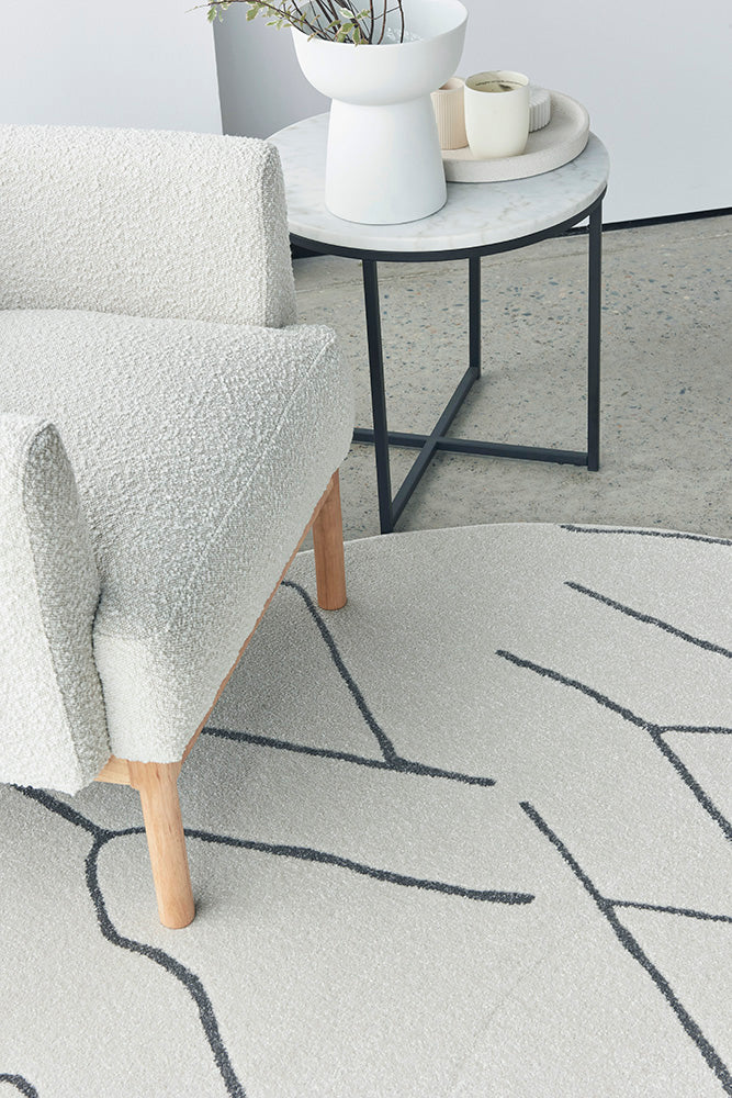 Vines Ava Grey Modern Round Rug