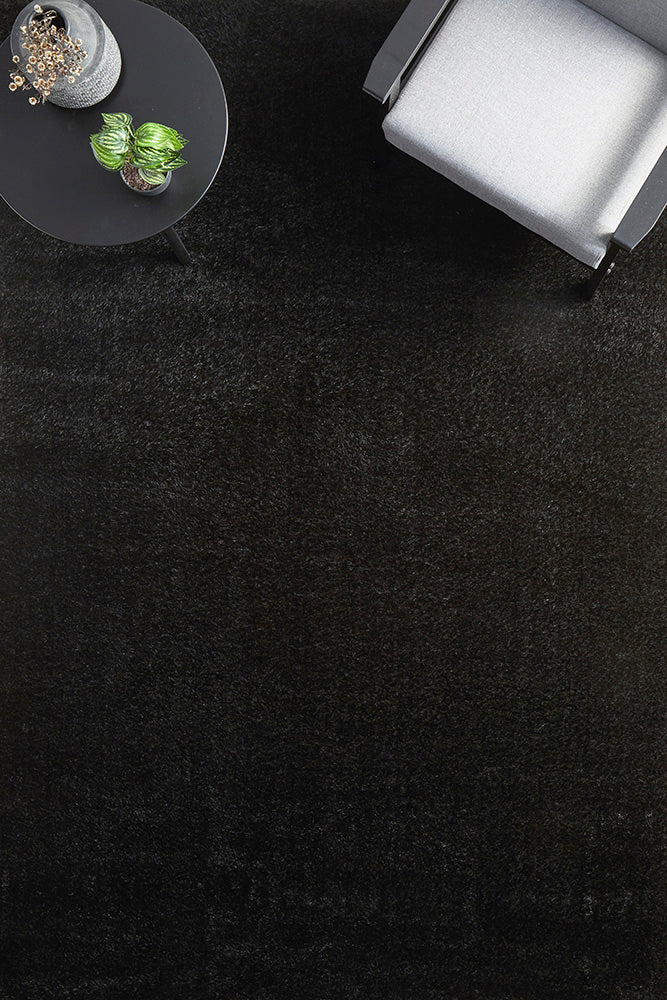 Lush Lustre Black Shag Rug
