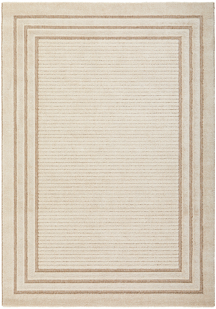 Cream Beige Border Textured Rug