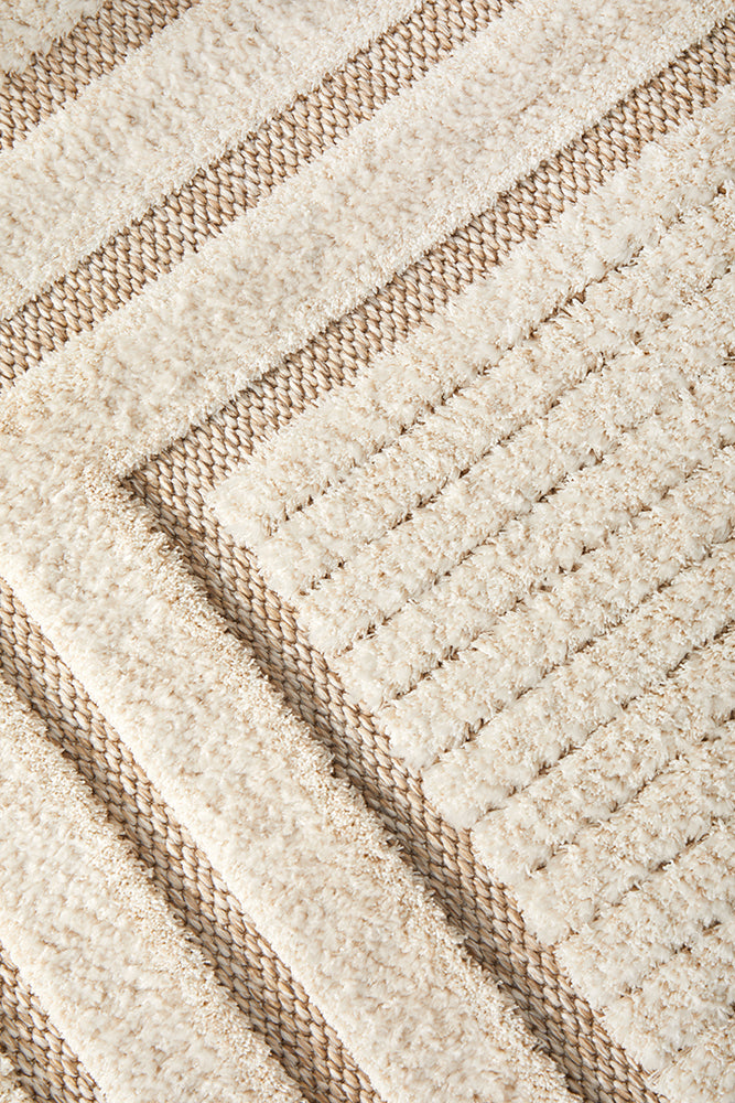 Cream Beige Border Textured Rug