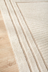 Cream Beige Border Textured Rug