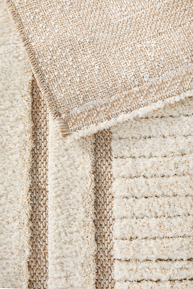 Cream Beige Border Textured Rug