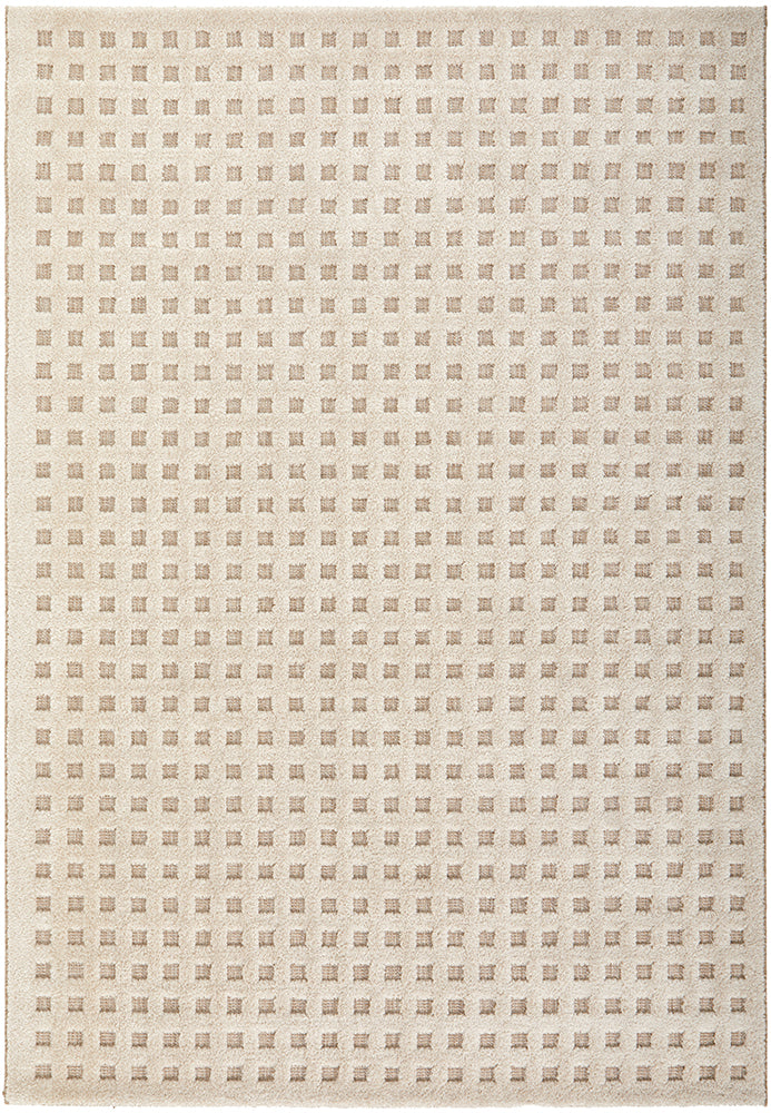 Cream Beige Textured Checkered Rug