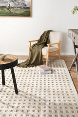 Cream Beige Textured Checkered Rug