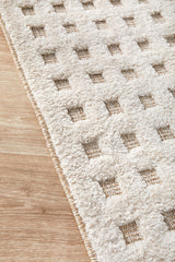 Cream Beige Textured Checkered Rug