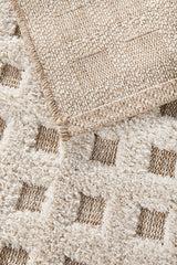 Cream Beige Textured Checkered Rug