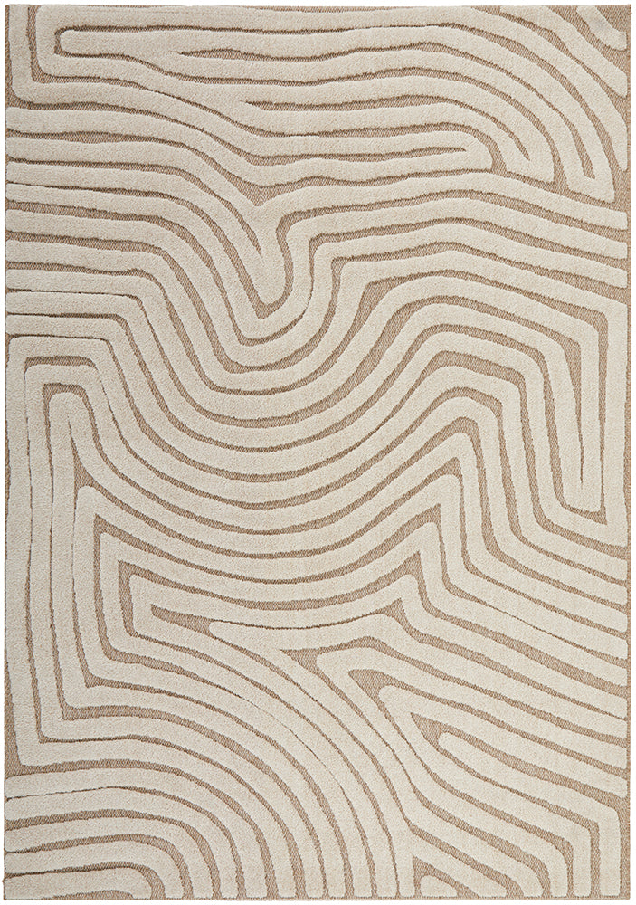 Cream Beige Abstract Swirl Textured Rug