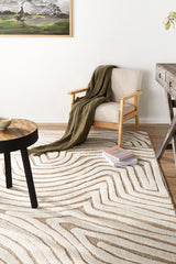 Cream Beige Abstract Swirl Textured Rug